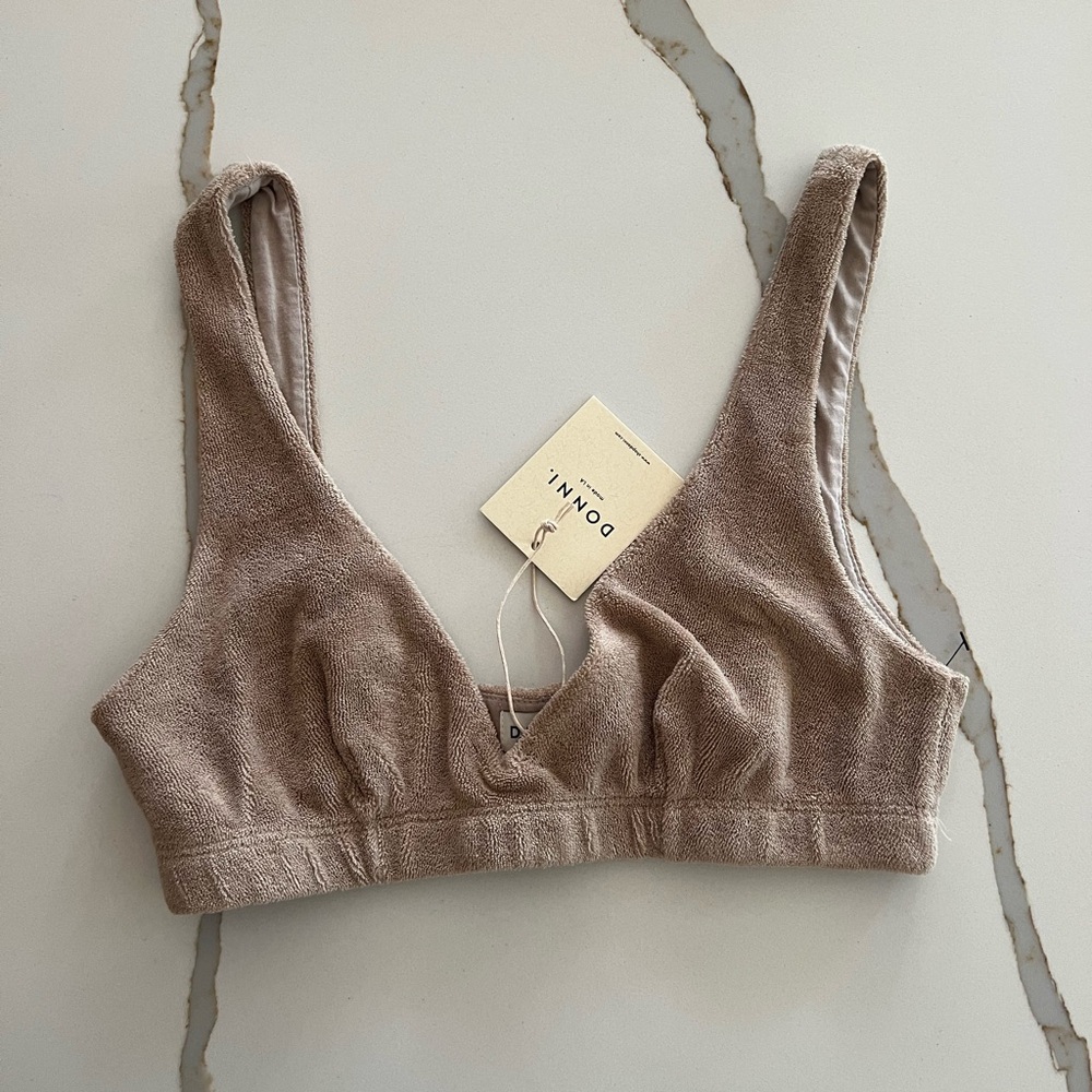 NWT DONNI. Women's Tan Terry Bralette Size: XS